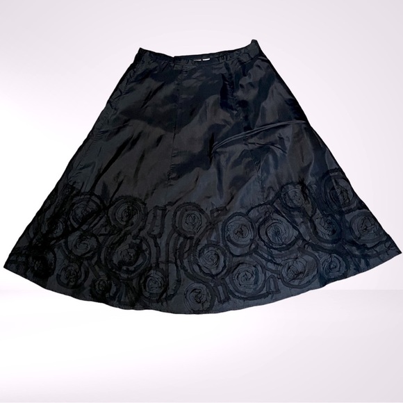 Chico's Dresses & Skirts - 🎁 NWT CHICO’S Black Silk Full Skirt with Abstract Swirl Detail at Hem Size M​​​